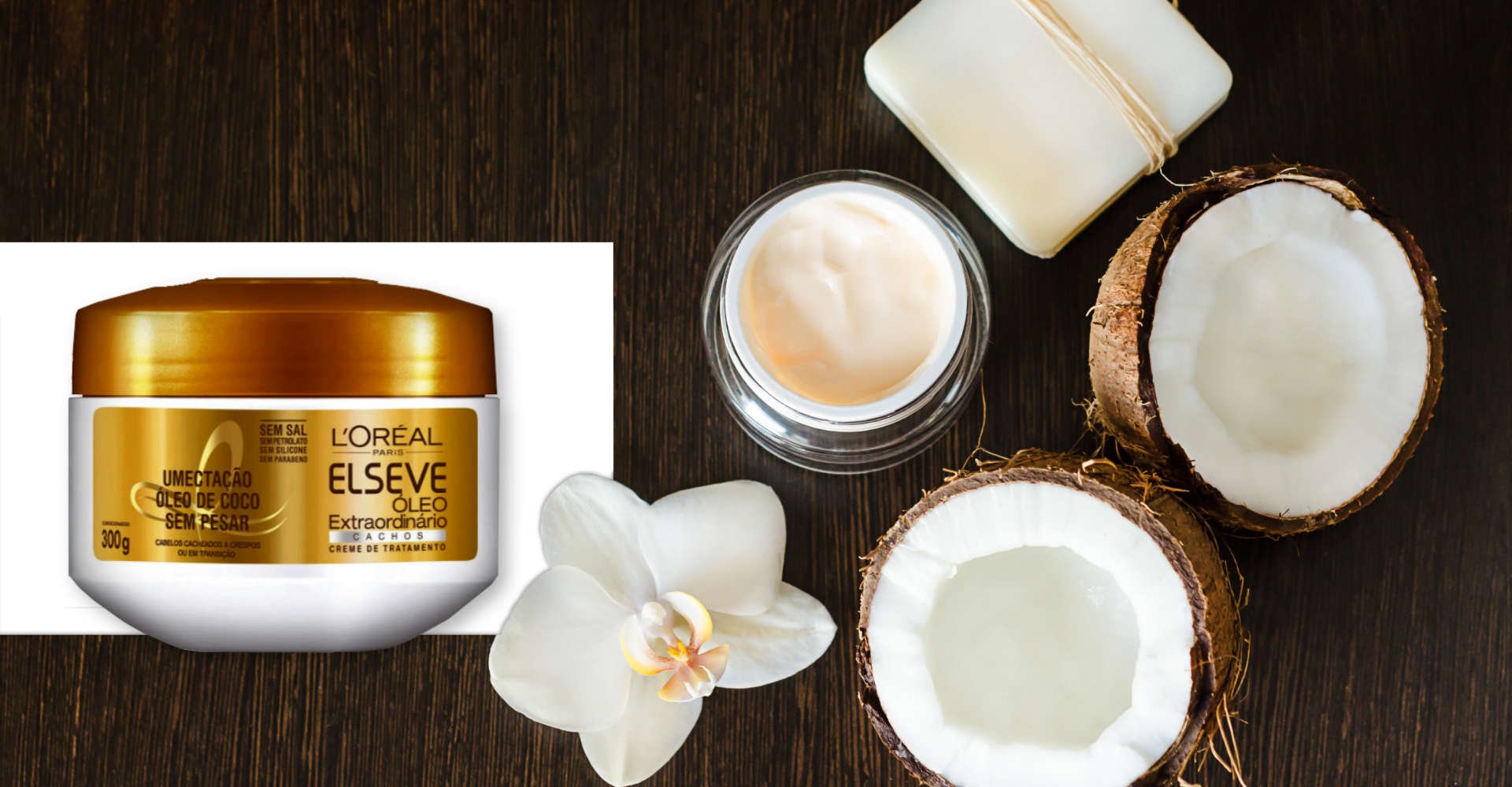 coco, óleo de coco e creme elseve óleo extraordinário