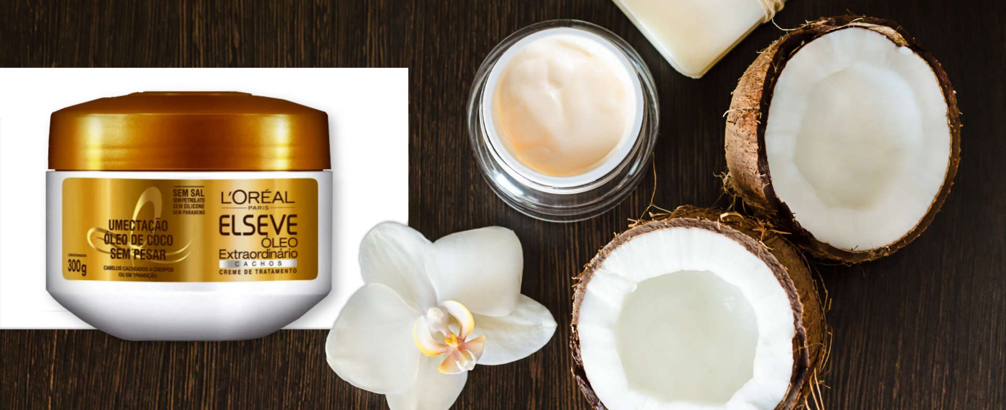 coco, óleo de coco e creme elseve óleo extraordinário