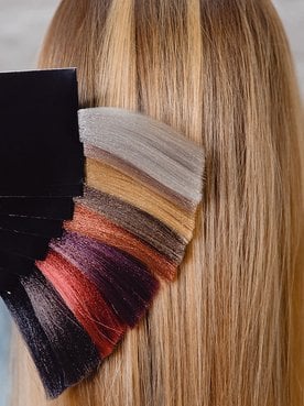 Profissional Demonstrando Diferentes Tons E Cores De Cabelo Enquanto Compara Com Um Loiro Da Modelo