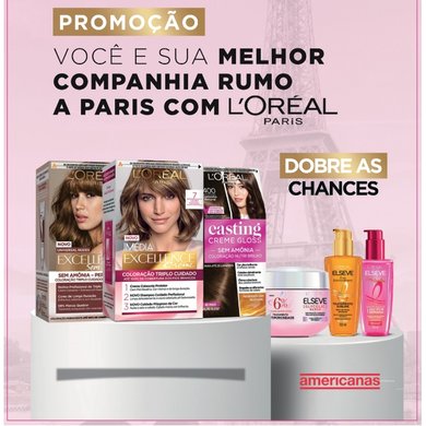 Asset da campanha de Casting Creme Gloss Complexo Glycolic Gloss com as Lojas Americanas mostrando os produtos participantes.
