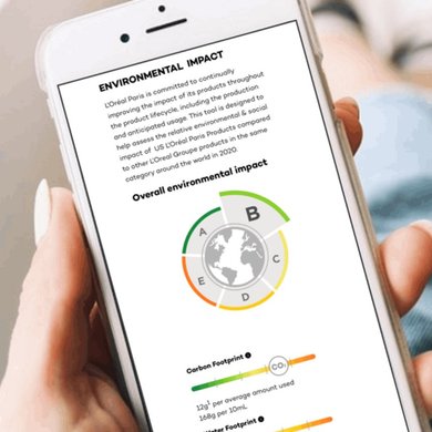 Tela de telefone com informações sobre impacto ambiental