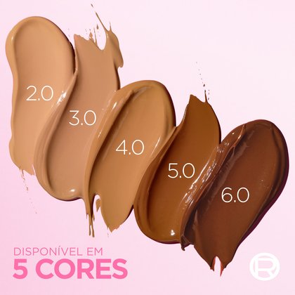 Amostras das 5 cores disponíveis do Protetor Solar Expertise FPS 70 Efeito Makeup: tons 2.0, 3.0, 4.0, 5.0 e 6.0, do mais claro ao mais escuro.