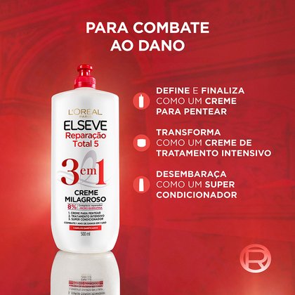Imagem Creme Milagroso 3 em 1 500ml | Combate ao Dano | Elseve Reparação Total 5