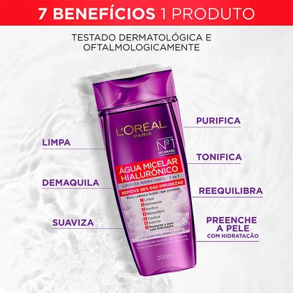 Imagem Água Micelar Hialurônico 200ml | Benefícios | L'Oréal Paris